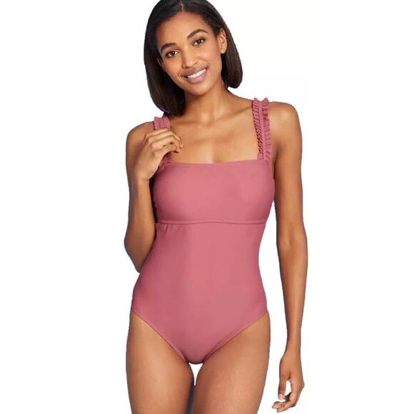 Kona Sol Pink One Piece Swimsuit with Ruffles - Picture 1 of 8